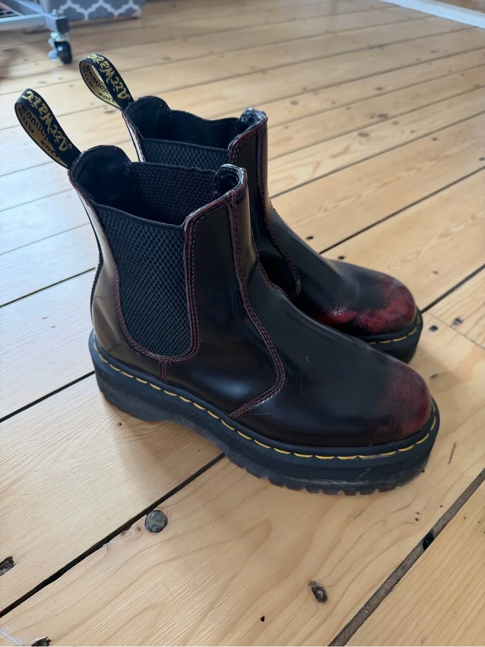Dr. Martens Black Leather Chukka Boots with Red Distress